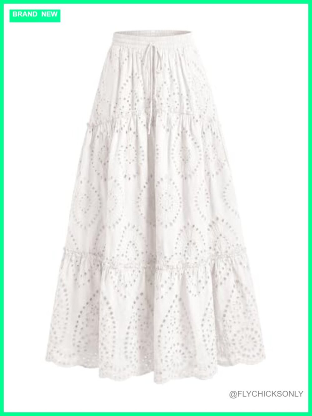 Eyelet Maxi Skirt for Women Elastic Waist Tiered Ruffle A-Line Beach Vacation